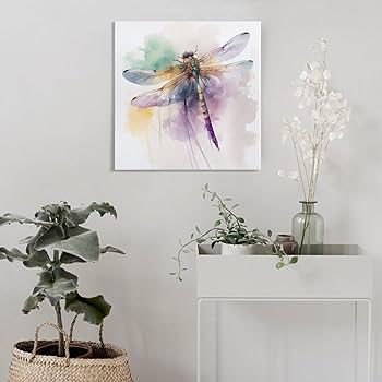 Amazon.co.jp: 絵画 トンボの水彩画インテリア 絵画 カラフルな水彩絵