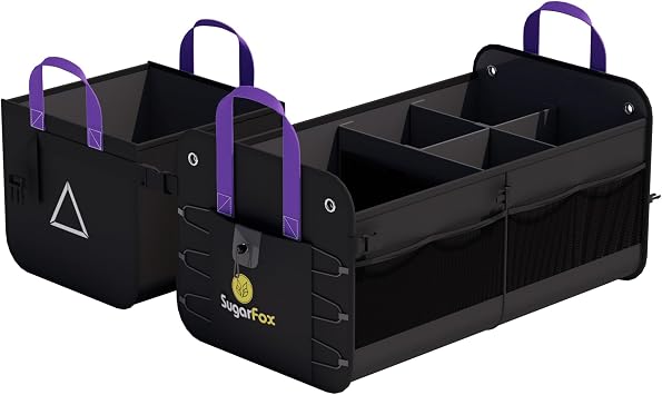 SugarFox Car Trunk Organizer SUV, 84L SUV Trunk Organizer Waterproof Foldable Modular Trunk Organizer with Mesh Pockets, Non-Slip Base, Black - M313