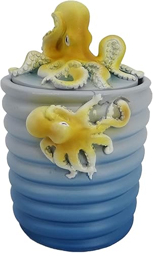 Recipiente de algodón de resina para madre y bebé, playa, accesorio de baño, decoración de baño familiar de pulpo, decoración costera (azul océano)