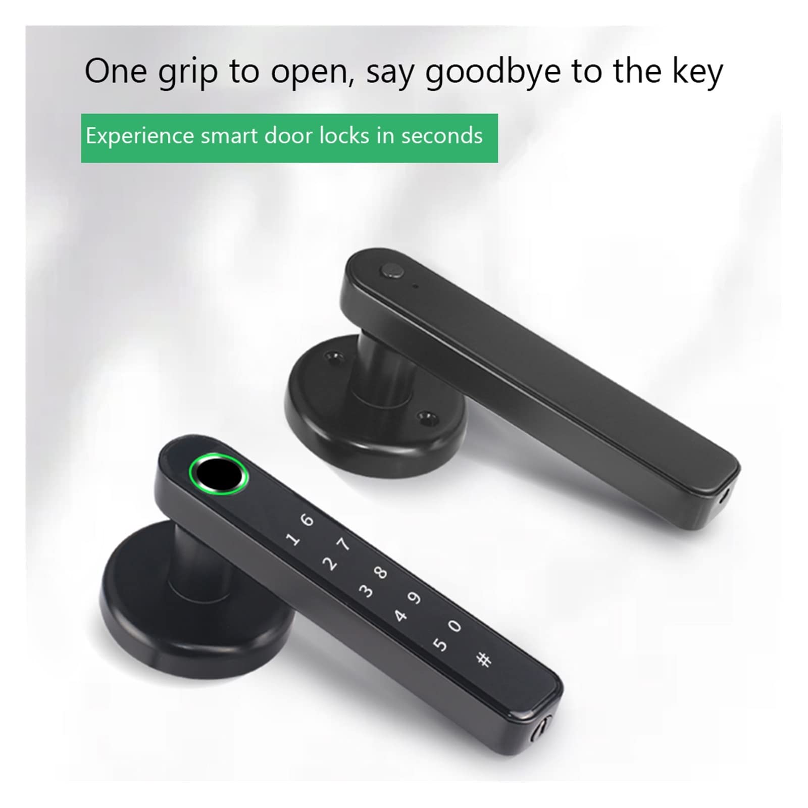 Serratura Smart, Ricarica USB Pomelli for porte compatibili con Serratura Smart Fingerprint Password Tasti meccanici Anti-blocco elettronico for appartamento ,Smart Lock Facile da Installare(Black No