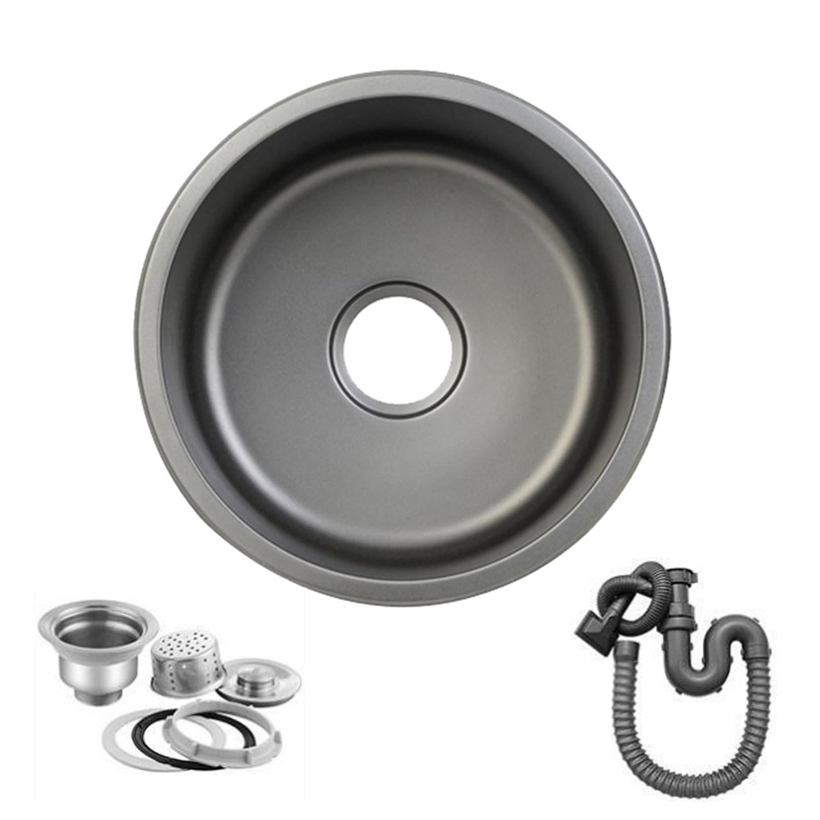 HYQOUKLR Stainless Steel Small Sink, Black Round Stainless Steel Single-Bowl Undermount Kitchen Sink 28-42cm(38cm)