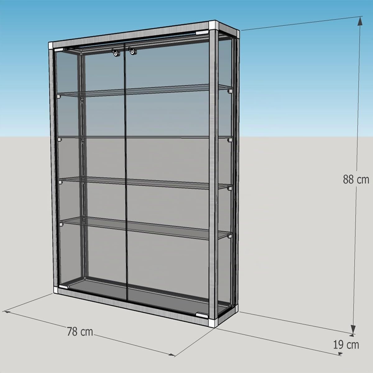 MHN Wandvitrine T 19 x B 78 x H 88 cm - Sammler Hängevitrine abschließbar - große Glas-Vitrine Wand hängend CPR - ohne Beleuchtung