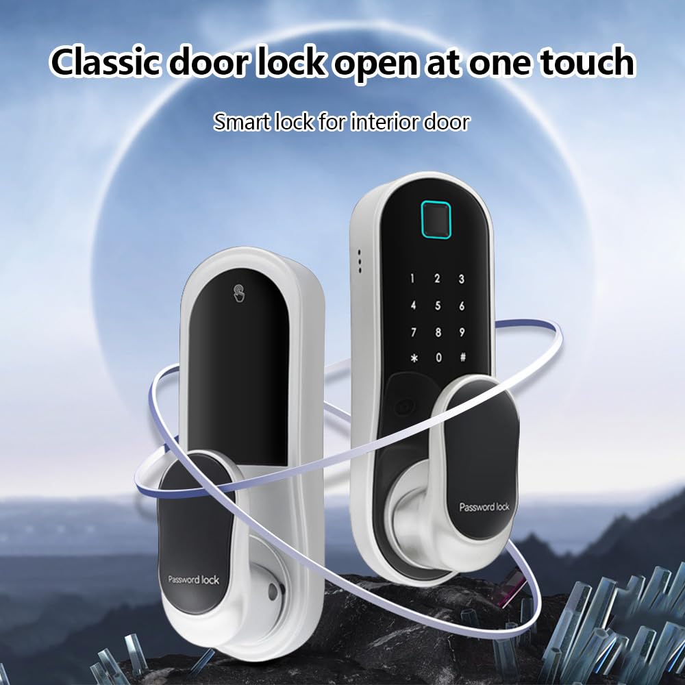 Matybobe Smart Door Lock Keyless Entry Door Lock Handle with 2 Cards and 2 Keys Biometric Door Lock App Remote Operation WiFi Smart Lock for 30-60mm Office Home Bedroom Door - Image 2