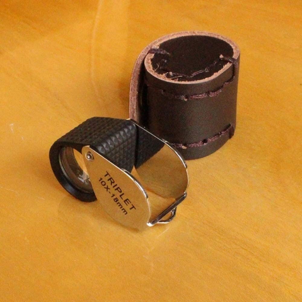 Lupa de Pantalla Lupa 10 Veces Full Metal Jewelry Lupa Plegable Tres Lentes pegadas con Funda Antideslizante Mini Lupa de Mano con luz LED Doble Comodidad