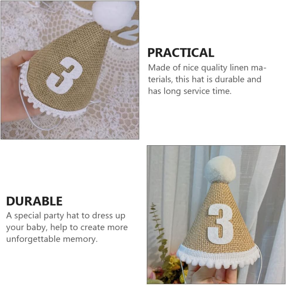 Image of BabyMoon 3 Year Birthday Cone Cap | Cake Smash | Baby Photography Cap | Brown