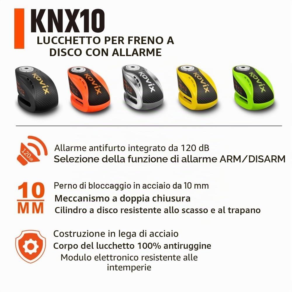 KOVIX KNX10 Lucchetto a disco con allarme Pin Ø 10 mm antifurto disco scooter, moto, colore: verde