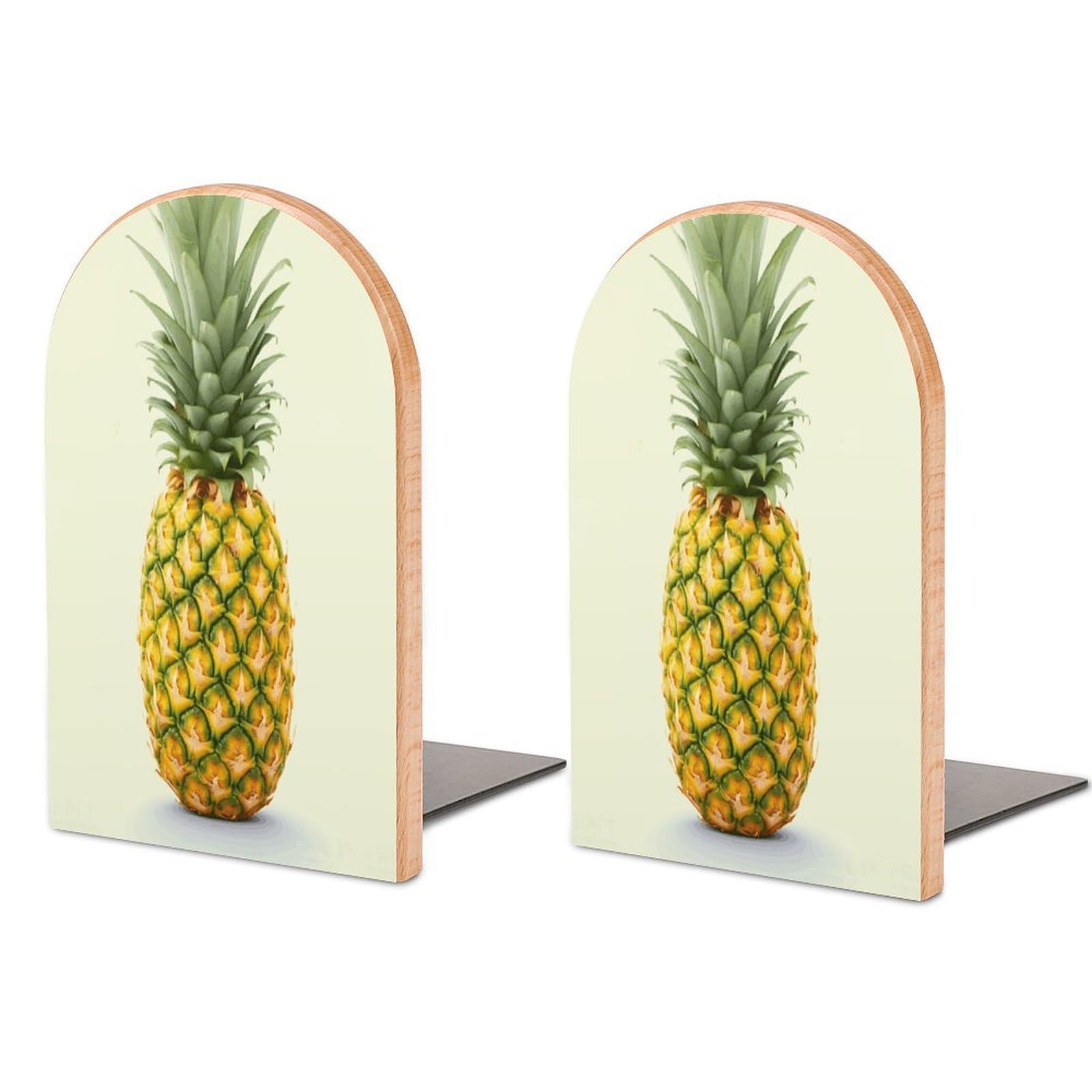 Fresh Pineapple Bookends Modern Bookends for Shelves Fashion Heavy Duty Book Stopper Sturdy Non-Skid Metal Base Wood Book Ends for Library Home Office 1 Pair
