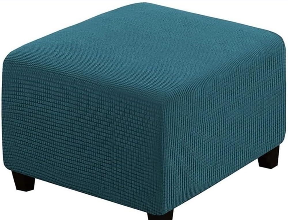 Stretch Corduroy Ottoman Slipcover,Square Footstool Cover Large Brown Grey Black Footrest Pouffe Protector Covers With Elastic Bottom Washable Super Soft Ottoman Covers(Water Blue,90x90 cm)
