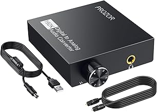 PROZOR Optisch auf Analog VOL+- DA Wandler Toslink auf Klinke Digital Audio Adapter mit magnetischem Ring Netzkabel, Optisches Audiokabel Lautstärkeregler Optical auf Aux 3,5mm für TV Blu-Ray HD DVD