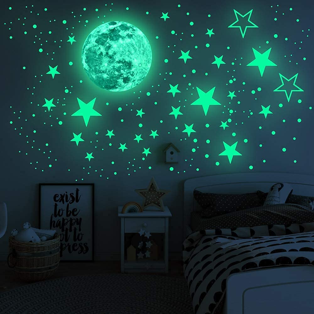 Alnicov Green 435Pcs Luminous Dots Stars,Glowing In The Dark Stars Sticker, Moon Stars Dots In Wall Decals For Bedroom Living Room Birthday Christmas Decoration