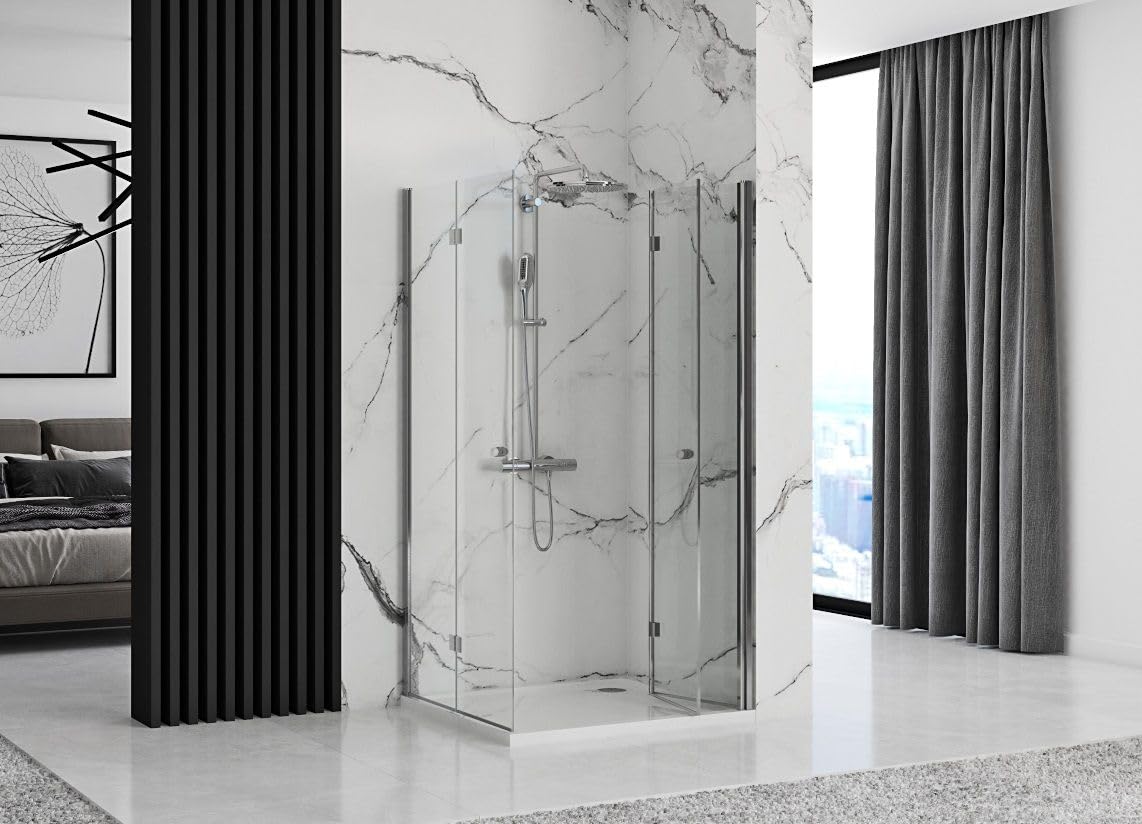 Rea Cabina de Ducha FOLD N2 CROMADA 90x90x190 cm Cristal templado transparente de seguridad 6mm (Cromo) Sin plato de ducha