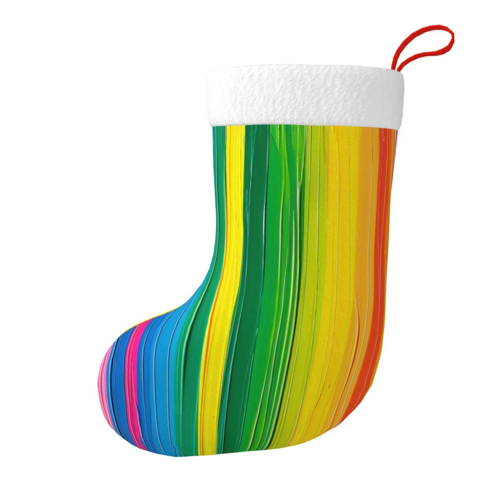 Rainbow Color Stripe Print Christmas Stocking, 28x45cm Holiday Hanging Stockings for Fireplace, Tree Decorations, Gift Giving, and Party Festive Decor
