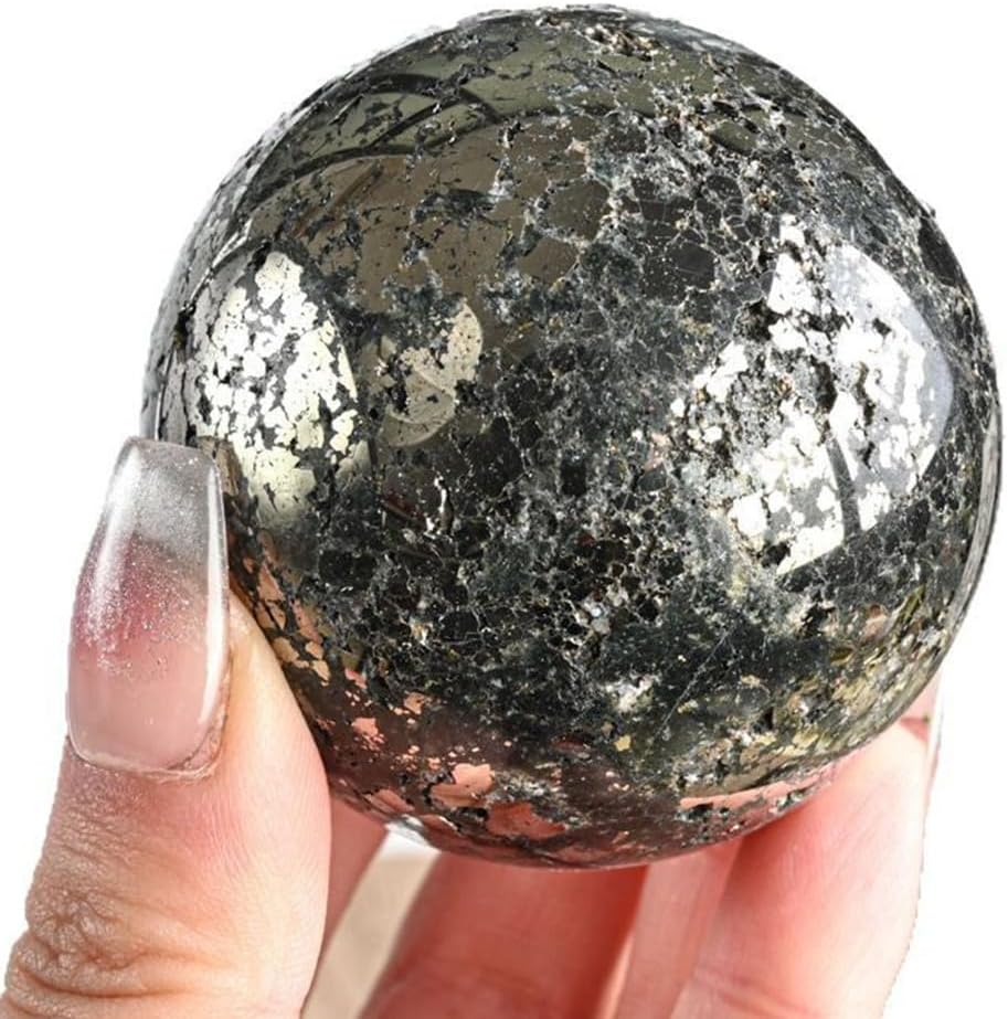 Pyrite Quartz Crystal Ball Crystal Orb Sphere Chic Pyrite Crystal Sphere Decorative Accessory for Home Living Office,60~70mm