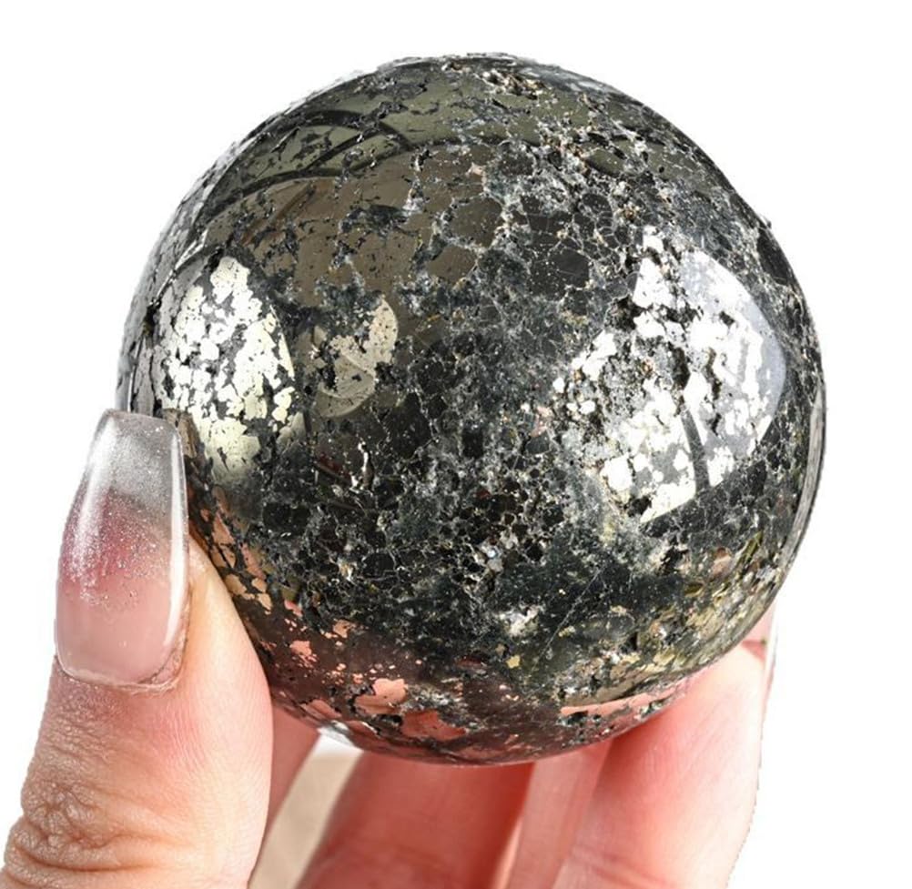 FOPURE Pyrite Quartz Crystal Ball Orb Sphere Chic Decorative Accessory for Home Living Office,50~60mm