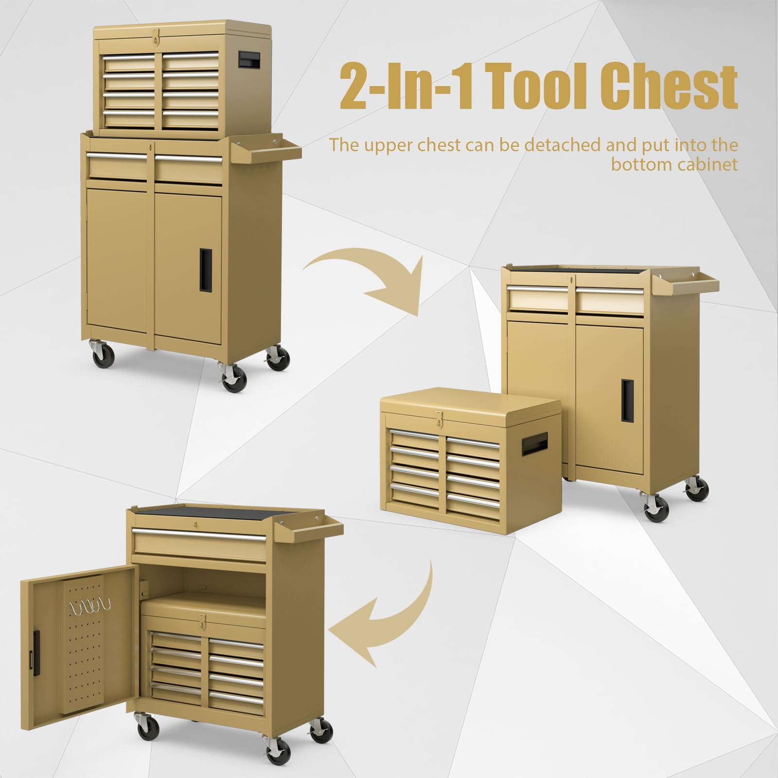SOARS Carrello Porta Attrezzi con Ruote, 5 Scomparti, 2 Ripiani, Porta Attrezzi da Lavoro Rimovibile & Carrello Inferiore, Bloccabile, 59 X 28 X 102 CM, per Garage, Officina, Casa (Giallo)