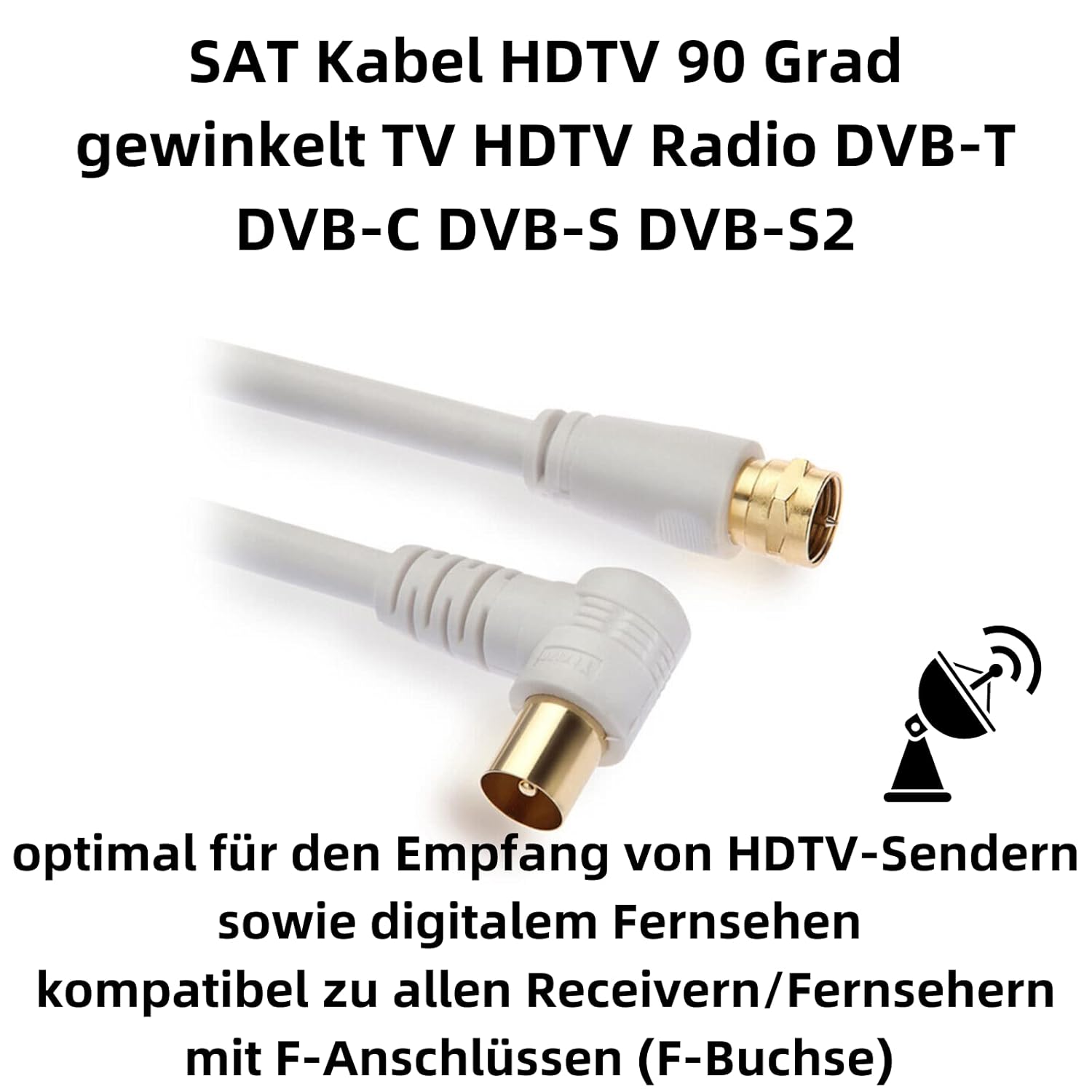 Bolwins P96cs SAT Antenna Cable Satellite Cable Premium SAT Coaxial Cable HDTV 90° Angled HDTV