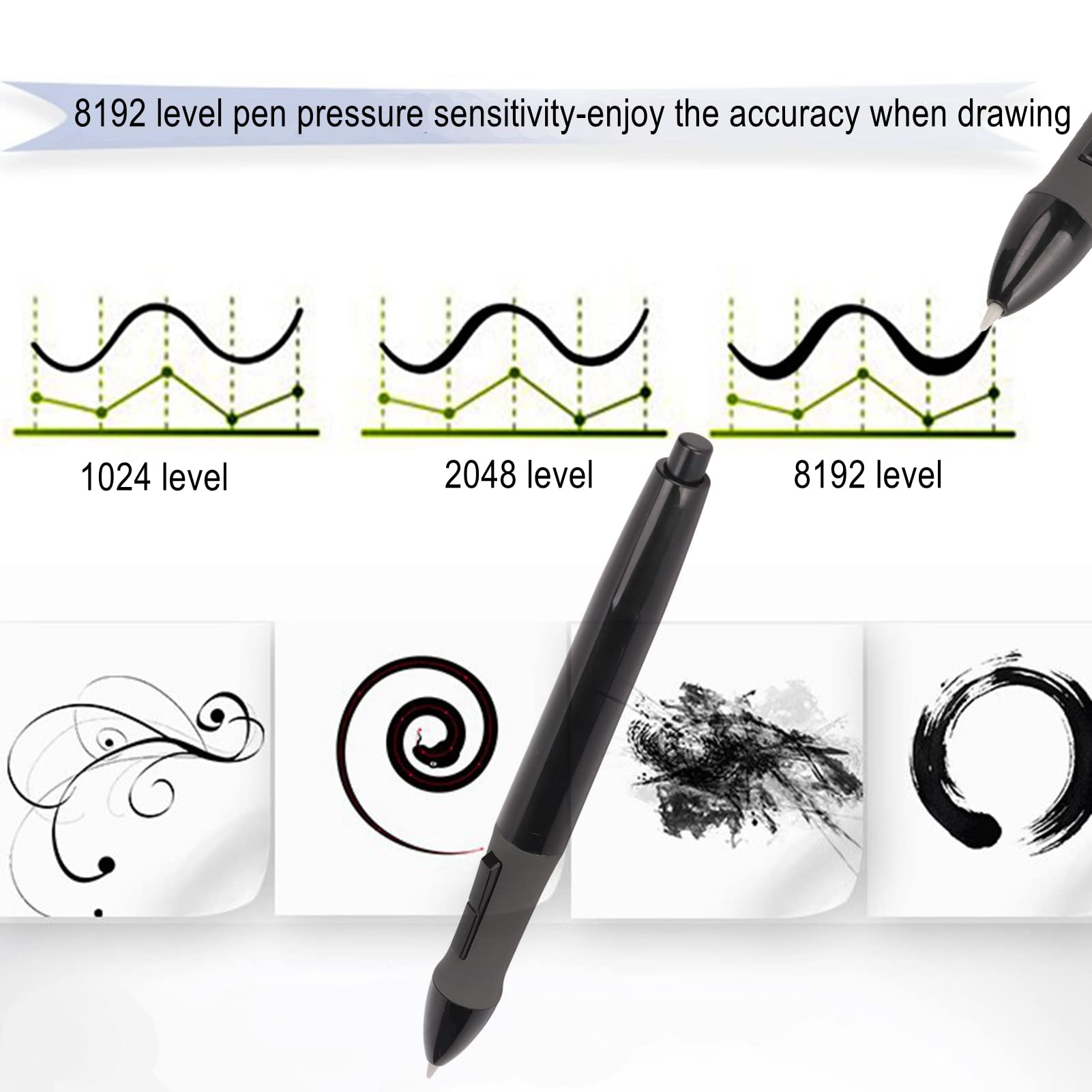 Penna Digitale per Tavoletta Grafica, Penna Stilo 8192 Livelli di Pressione, Compatibile con Tavoletta Grafica GT Series, Nero