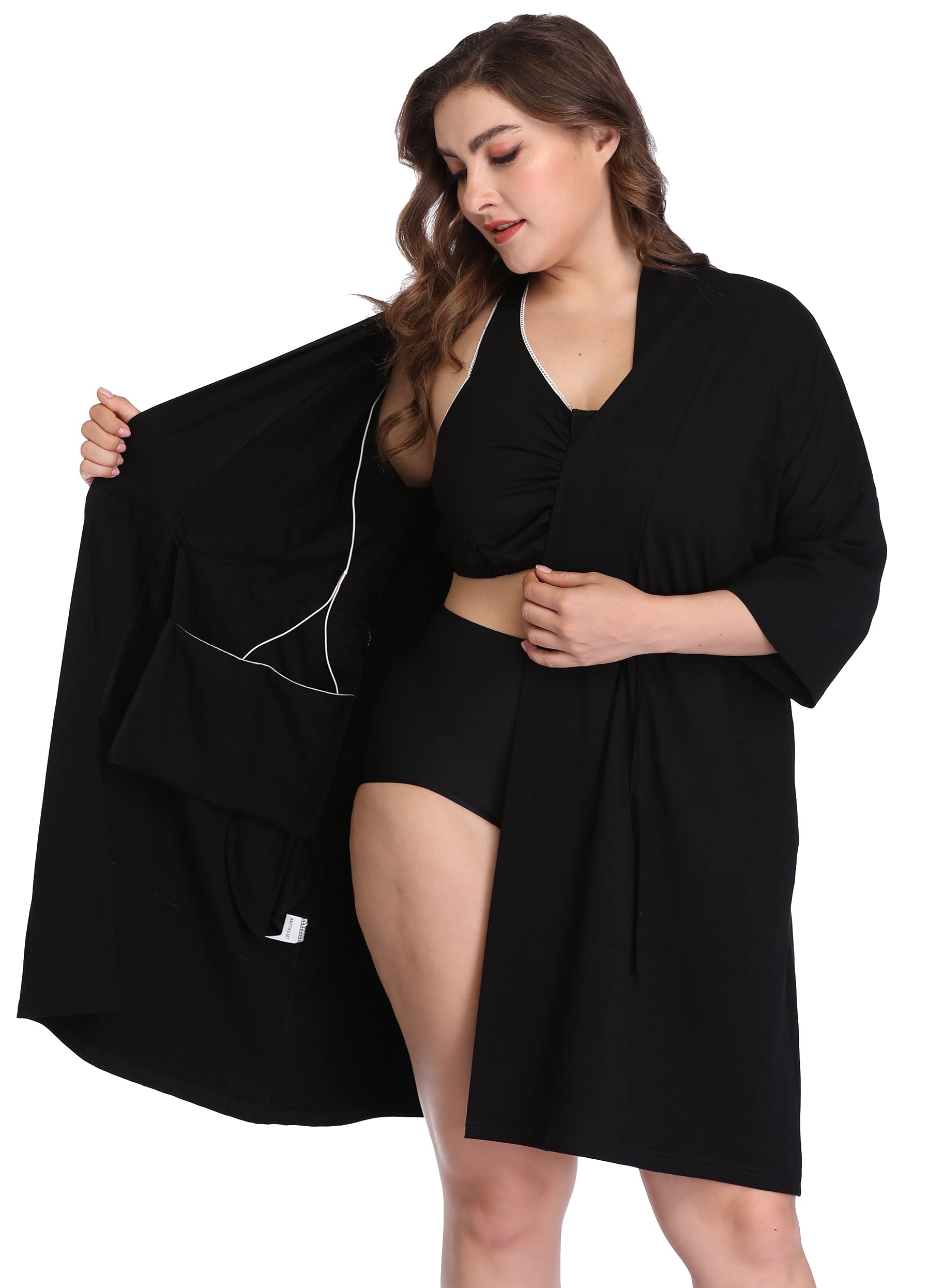 JANE'S CUTIE Post Surgery Mastectomy Bra Breast Cancer Recovery Robe with Internal Pockets for Post-Surgical Drain, Black, XX-Large