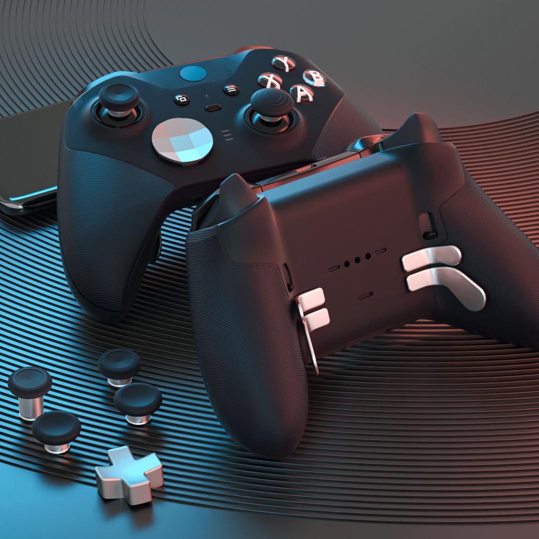 eXtremeRate Joysticks avec D-Pad Bouton Palettes Métal pour Xbox Elite/Series 2 Core Manette, Bouton de Remplacement pour Xbox Elite Series 2, 12 en 1 Argenté et Argenté