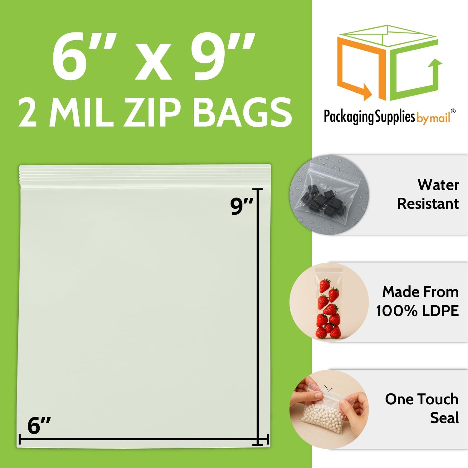 PSBM 1000 Count 2 Mil 6 Inch x 9 Inch, Reclosable Poly Bags, Hang Hole For Display, Clear Zip Plastic Bag, Lock Seal Zipper For Packing, Storing, Organizing & Shipping Products