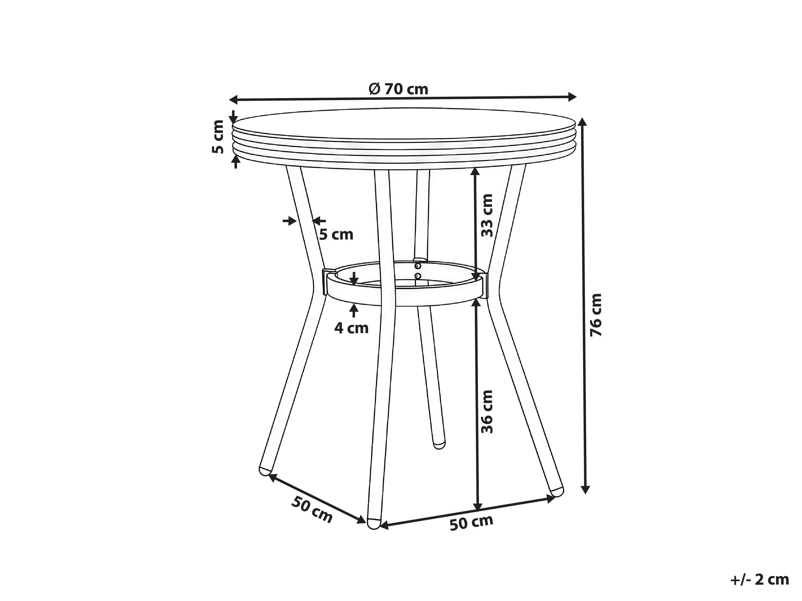 Stół ogrodowy okrągły 70 cm blat szkło hartowane technorattan aluminium szary Rifreddo