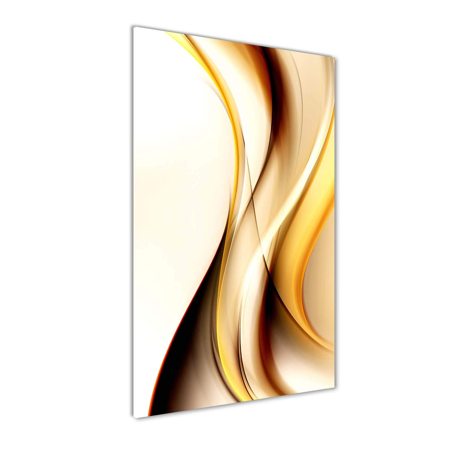 Tableau en verre 50x100 cm avec vague jaune abstraite pour une décoration panoramique moderne