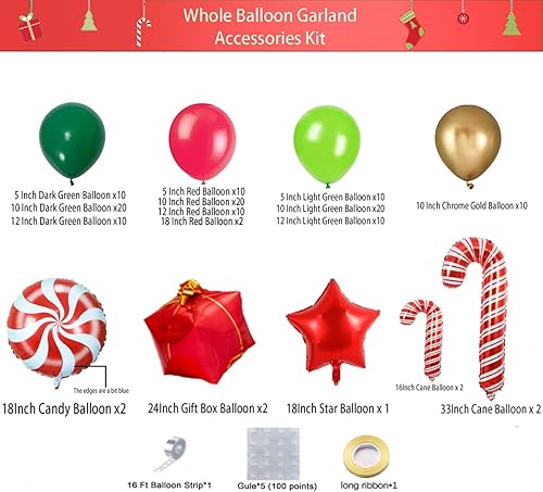 Miniatura 3 de Bonropin Kit de arco de guirnalda de globos de Navidad con globos de Navidad, rojo, dorado, verde oscuro, globo verde fresco y globos de caramelo,