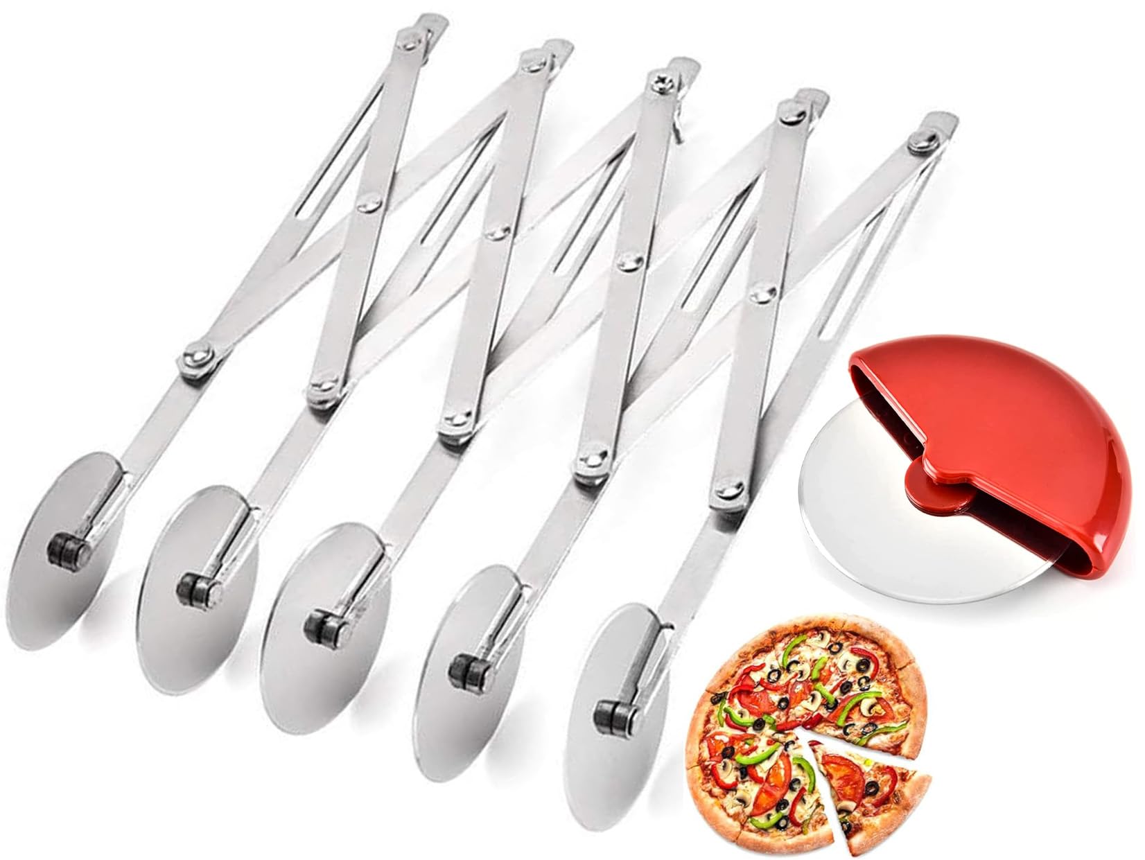 5 Ruedas Cortador de Masa, Corta Pizzas de Acero Inoxidable Ruedas de Masa Acero Inoxidable Cortador Masa Set de Cortador de Pizza para Hornear, Pastelería, Pan