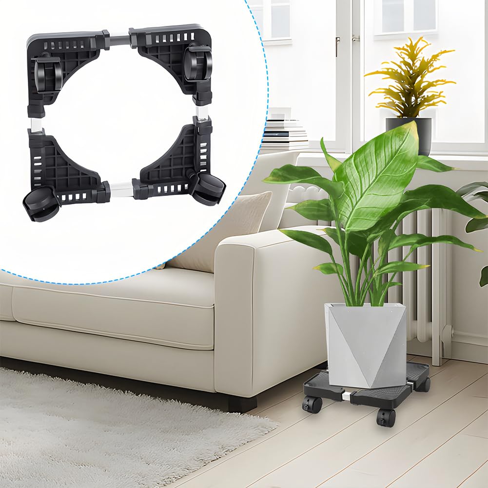 Support à Plantes avec roulettes Réglable, Base Verrouillables Roulante pour Pots Lourds Jardin et Extérieur Intérieur Chariot Transporteur pour Fleurs Réfrigérateur ou Poubelle Charge 50 kg