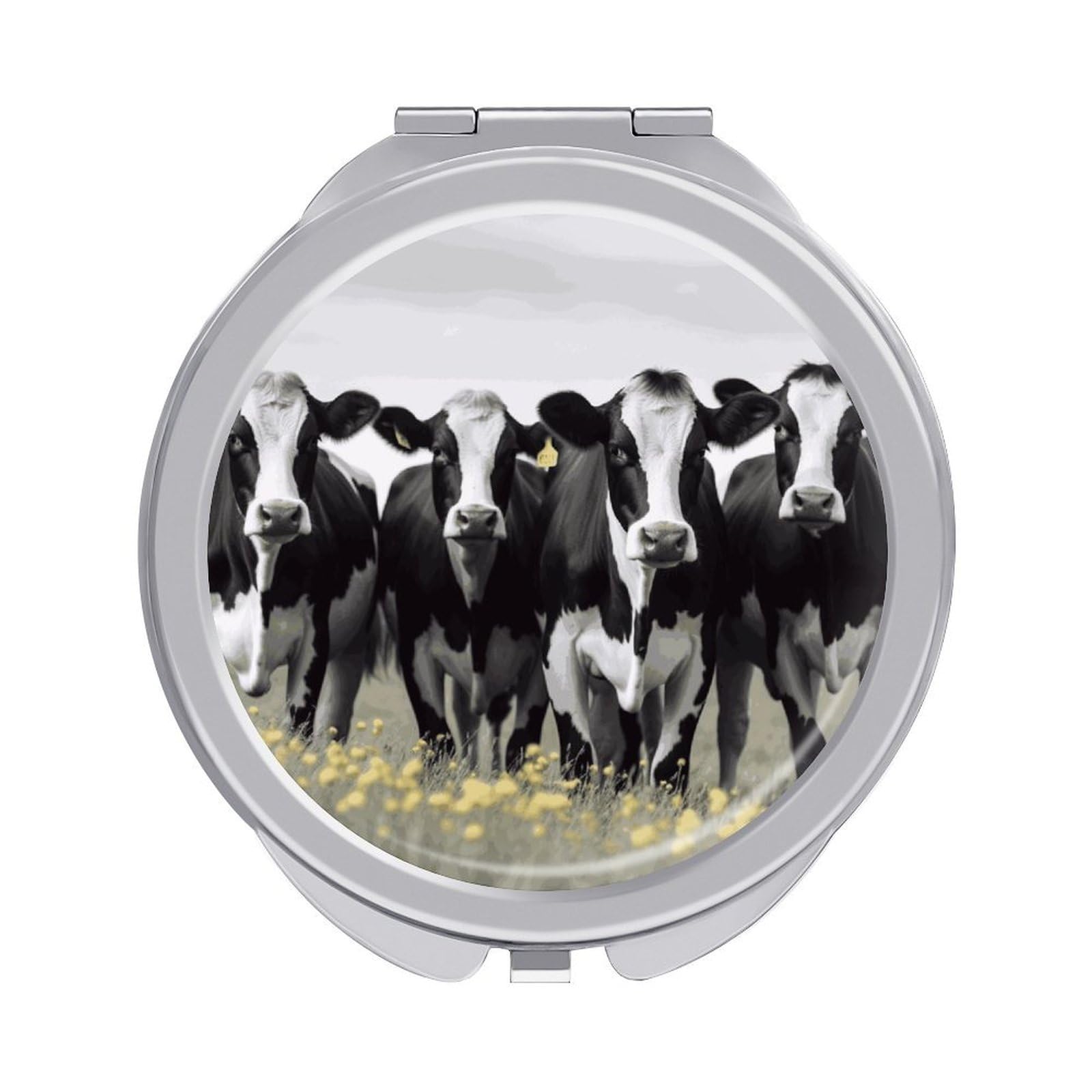 JTREHY Black White Cows Makeup Mirror Portable Folding Mirror Compact Travel Mirrors 2-Sided Round Pocket Mirrors Cute Handheld Beauty Mirror for Handbag Purse for Women Gift