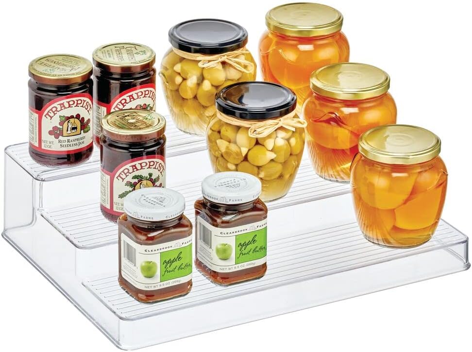 mDesign Tiered Cupboard Shelves — Freestanding Kitchen Pantry Storage