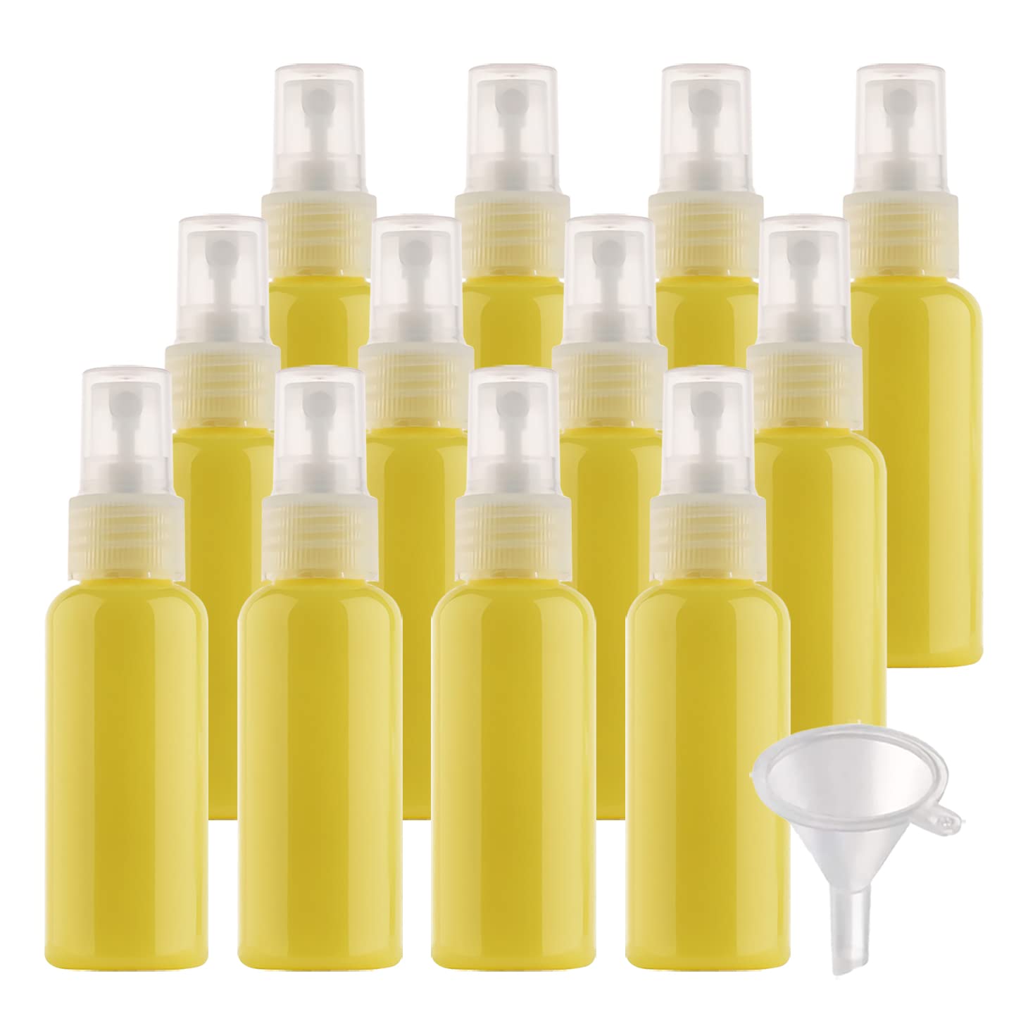 50 Stück 50ml Sprühflasche Gelb Leer Feinen Nebel Sprühflasche Reise Zerstäuber Klein Plastik Nebel Parfümzerstäuber Reiseflaschen mit Trichter