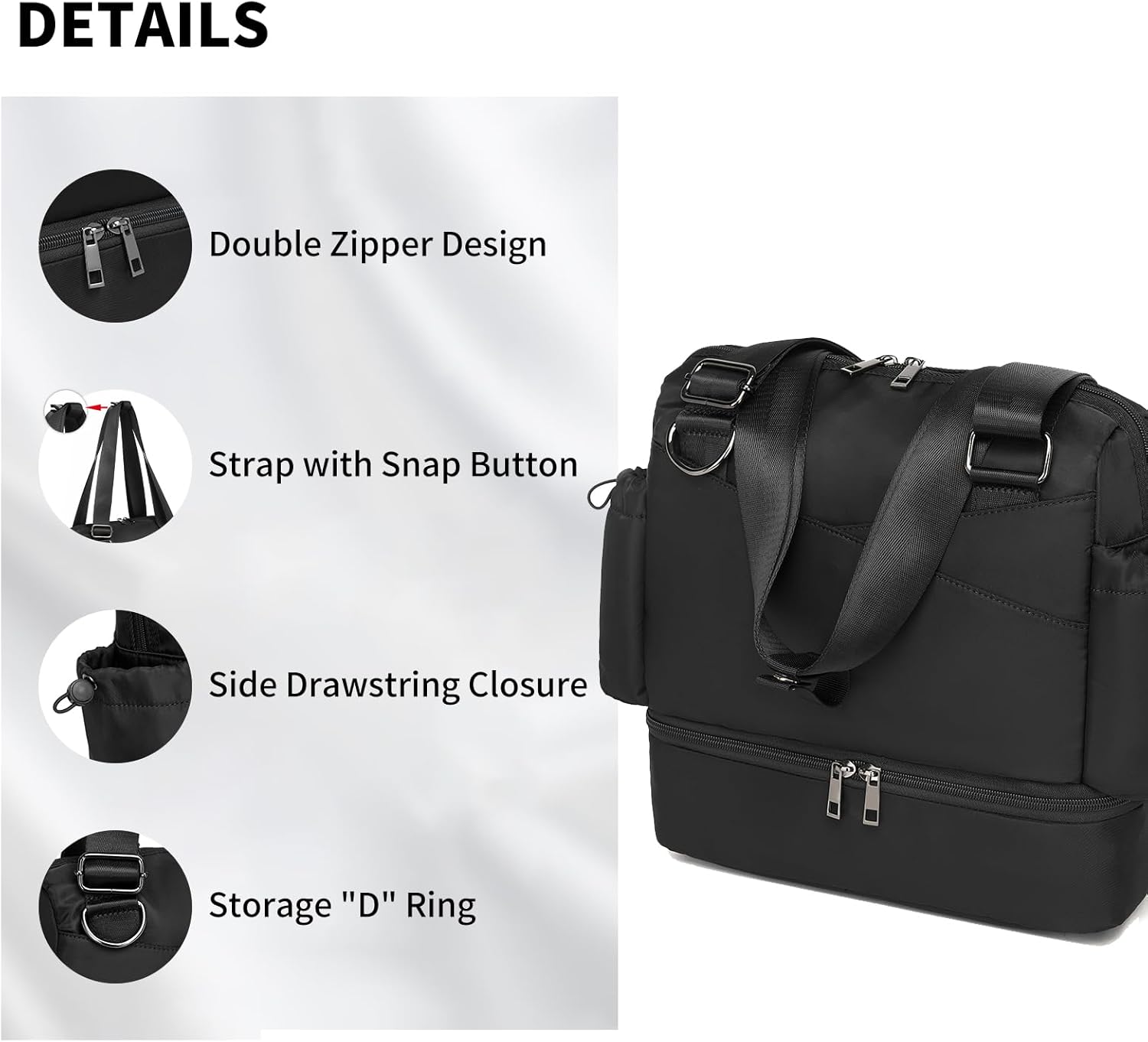 Small Gym Bag for Women,Mini Gym Duffle Bag with Independent Compartment Lightweight Gym Tote Bag Sport Duffle Bag for Travel Workout Dance Yoga-Black - Image 5