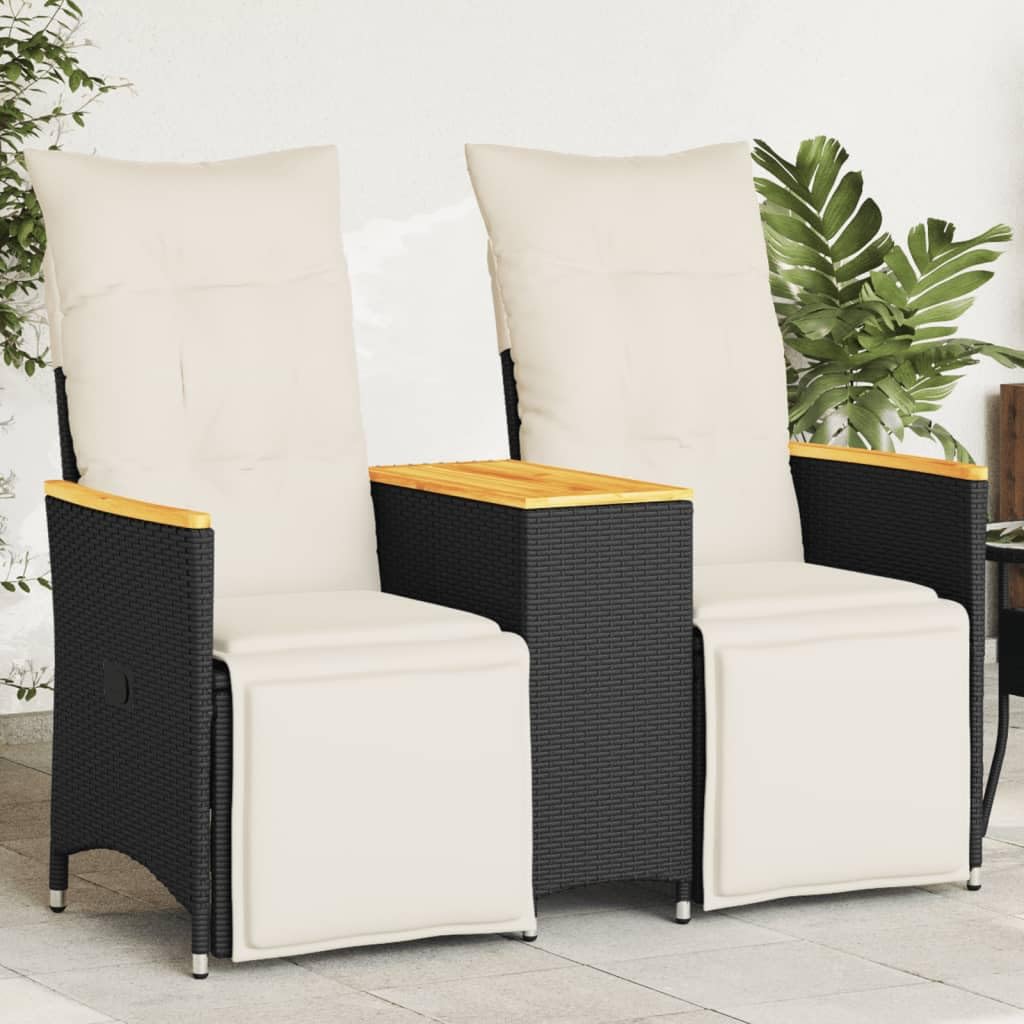 Divano da Giardino Reclinabile 2 Posti con Tavolino Rattan Nero