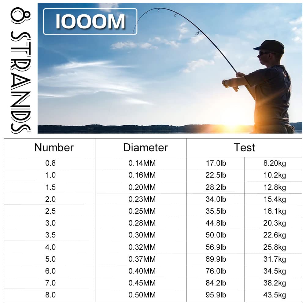 Hilo Trenzado de Pesca 1000m 8 Hilo Pescar Trenzado PE Anti-mordida Pescar Hilo Señuelos Línea de Pesca