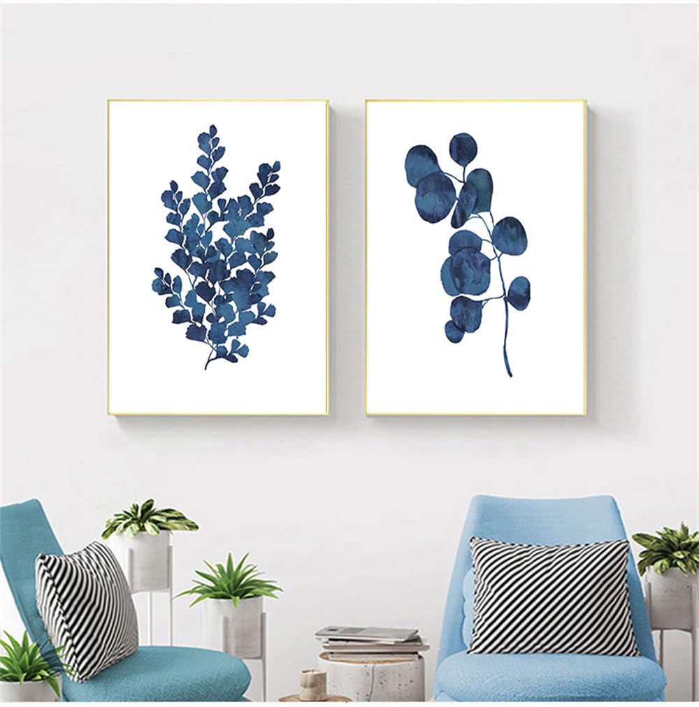 WUHBCZ Art Decor,Blue Fern Prints Abstract Watercolor Leaf Botanical Art Canvas Ink Blue Foliage Painting Living Bedroom Kitchen Home Wall Decor-40 * 50cm*2PCS (No Frame)