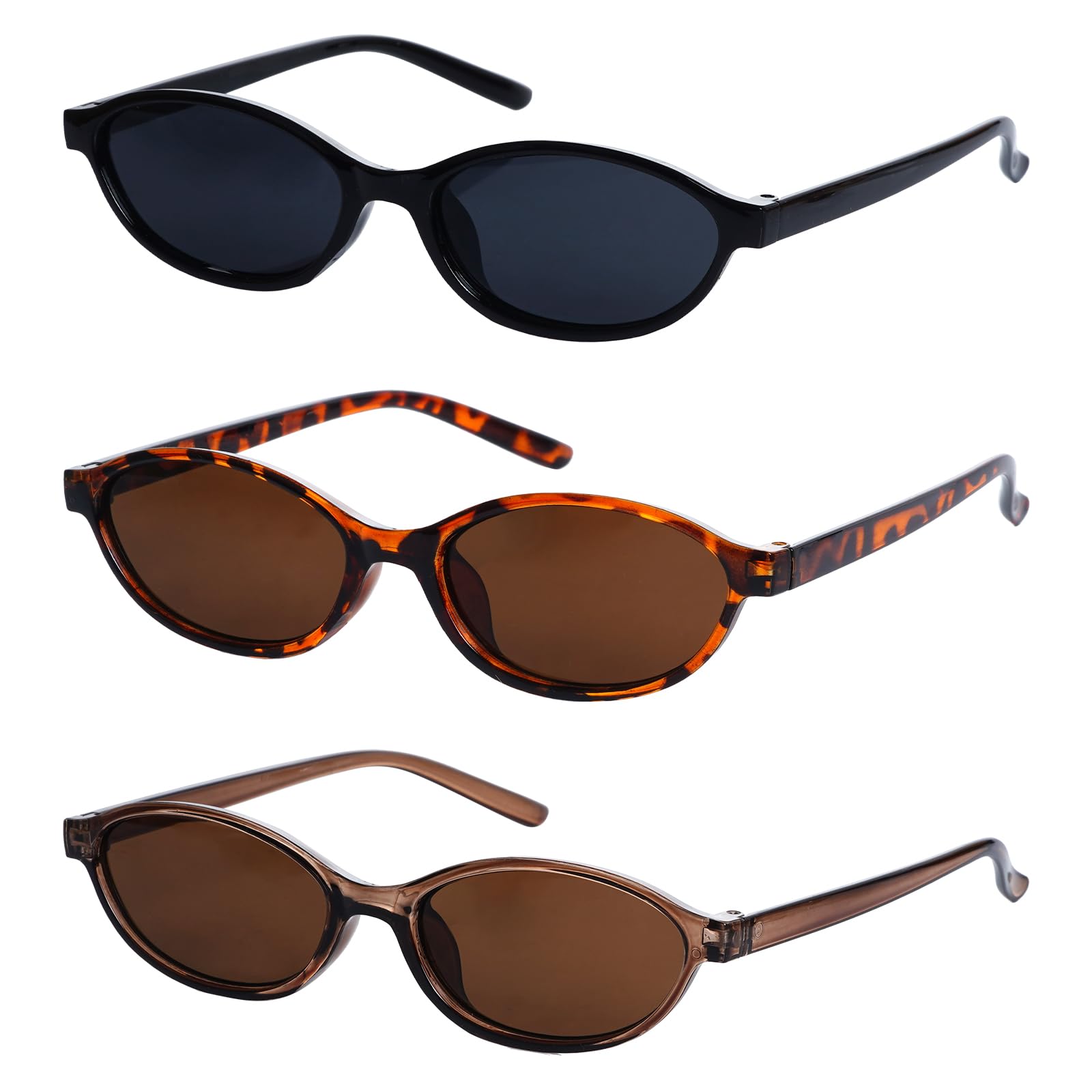 3 Pairs Retro Oval Cat Eye Sunglasses for Women 90s Designer Narrow Sunnies Y2k Trendy UV protection Sun