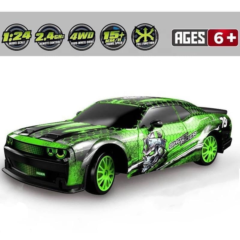 Image of RC Drift Car 2.4GHz 1:24 Scale 4WD Remote Control Car 15KM /H High Speed Drifting RC Cars with Cool Lights,and Extra Tires Toys for Kids.. (Blue)