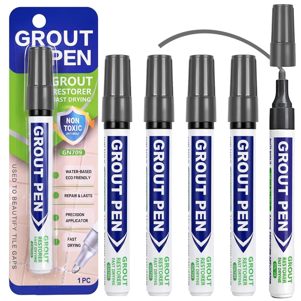 6PCS Dark Grey Grout Pens, Tile Paint Marker for Tiles Bathroom Kitchen