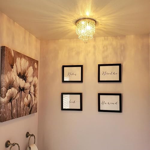 Miniatura 2 de Mini Crystal Chandelier Modern Chandelier Gold Crystal Ceiling Flush Mount Light Fixture Chandelier 8" x 7.4" Round Hanging Pendant Lamp for Dining