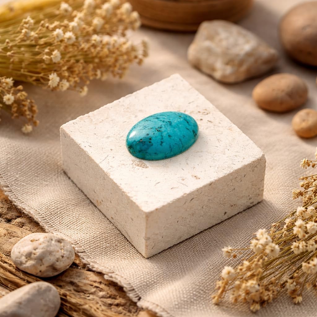 Authentic and Spiritual Protection Stones from Israel, Turquoise Stone on Jerusalem Dolomite Limestone for Religious Inspiration and Meditation