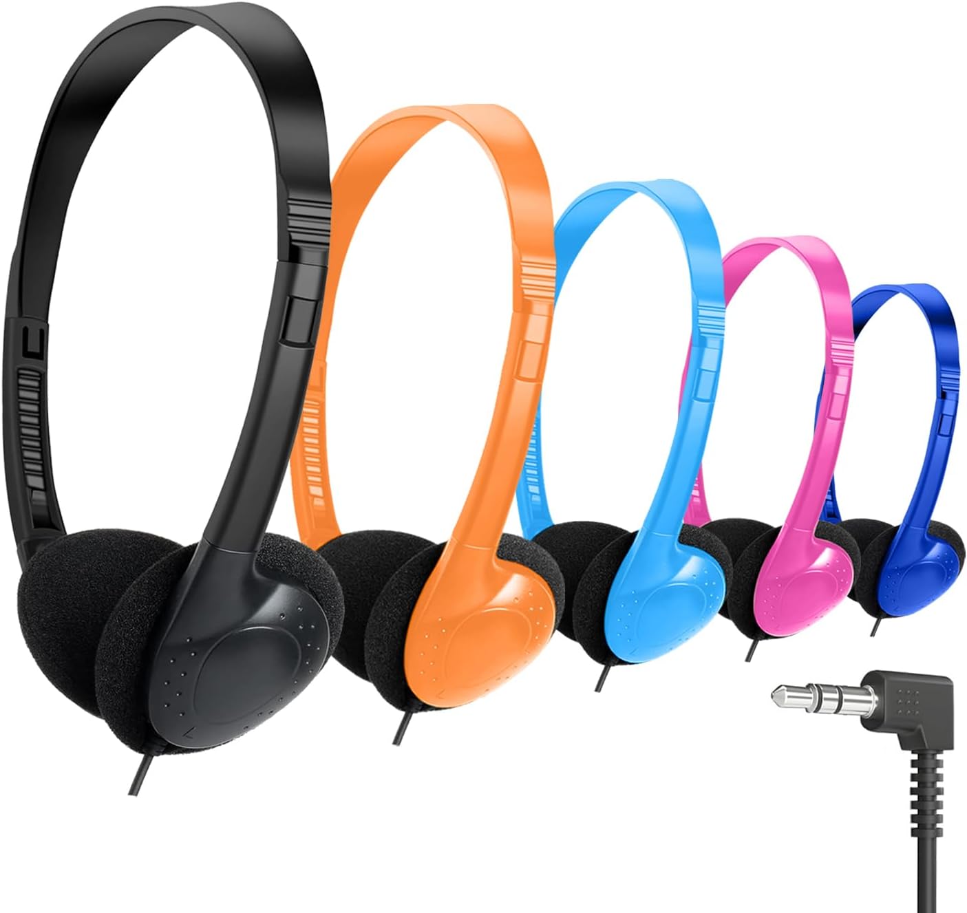 Bulk Kids Headphones for School Classroom Student,Multi Color Wholesale Children On Ear Headset Perfect for Libraries,Computer Lab,Testing Centers (HTC002 5 Pack)