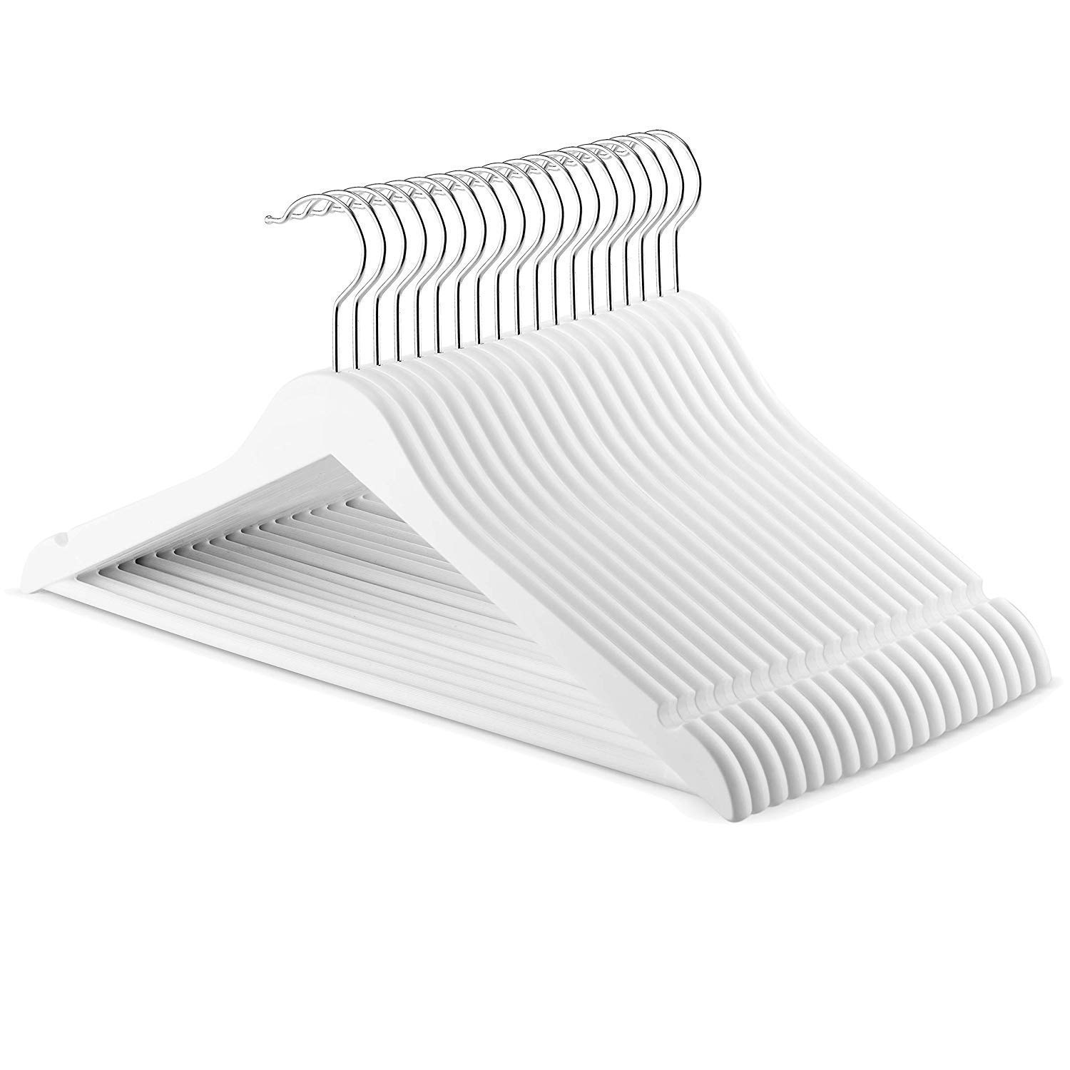 M T BROTHERS Wooden White Hanger -360 Degree Swivel Hook Cut Notches Stylish Design Pack of (12)