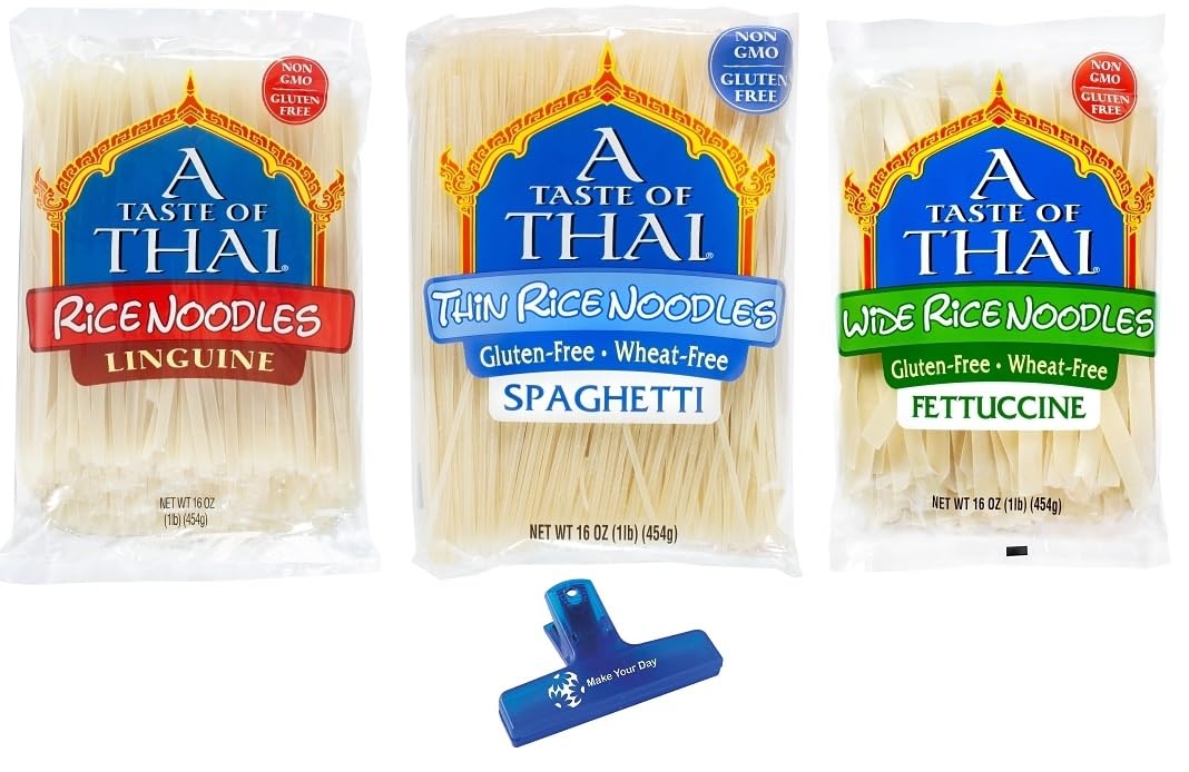 A Taste of Thai Rice Noodles, Linguine, Spagetthi, and Fettuccine, 16 Ounce (Pack of 3) - with Make Your Day Bag Clip