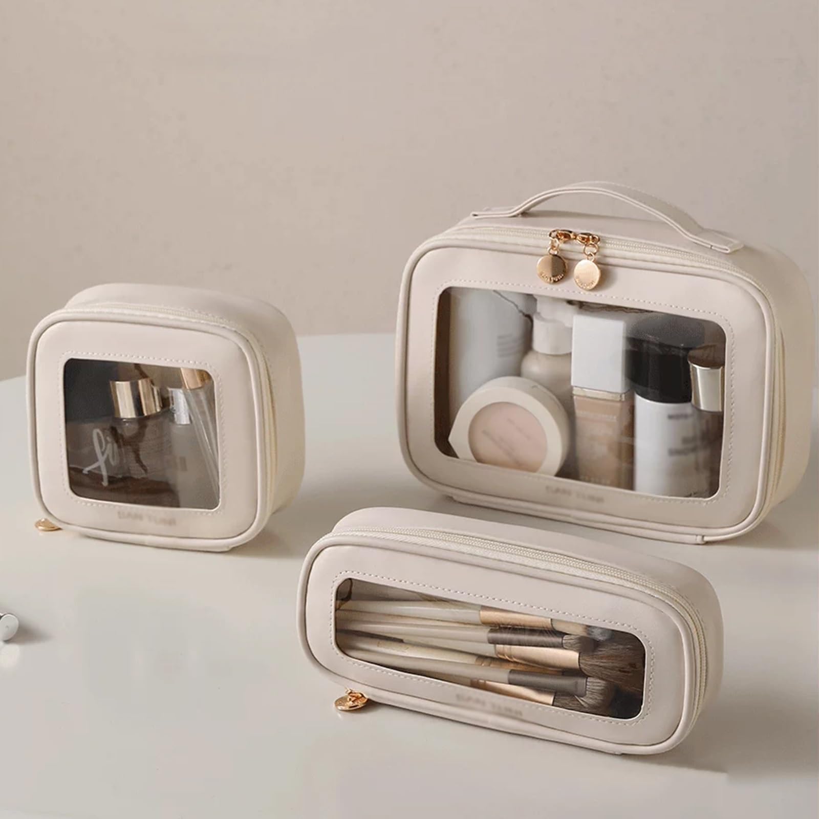 Organizer per Cosmetici da Palestra, Doccia e Bagno, Beauty Case da Viaggio Donna, Facile Pulire, Trasparente e Visibile per un Facile Accesso, Leggera, Lussuosa Portatile(Brown)