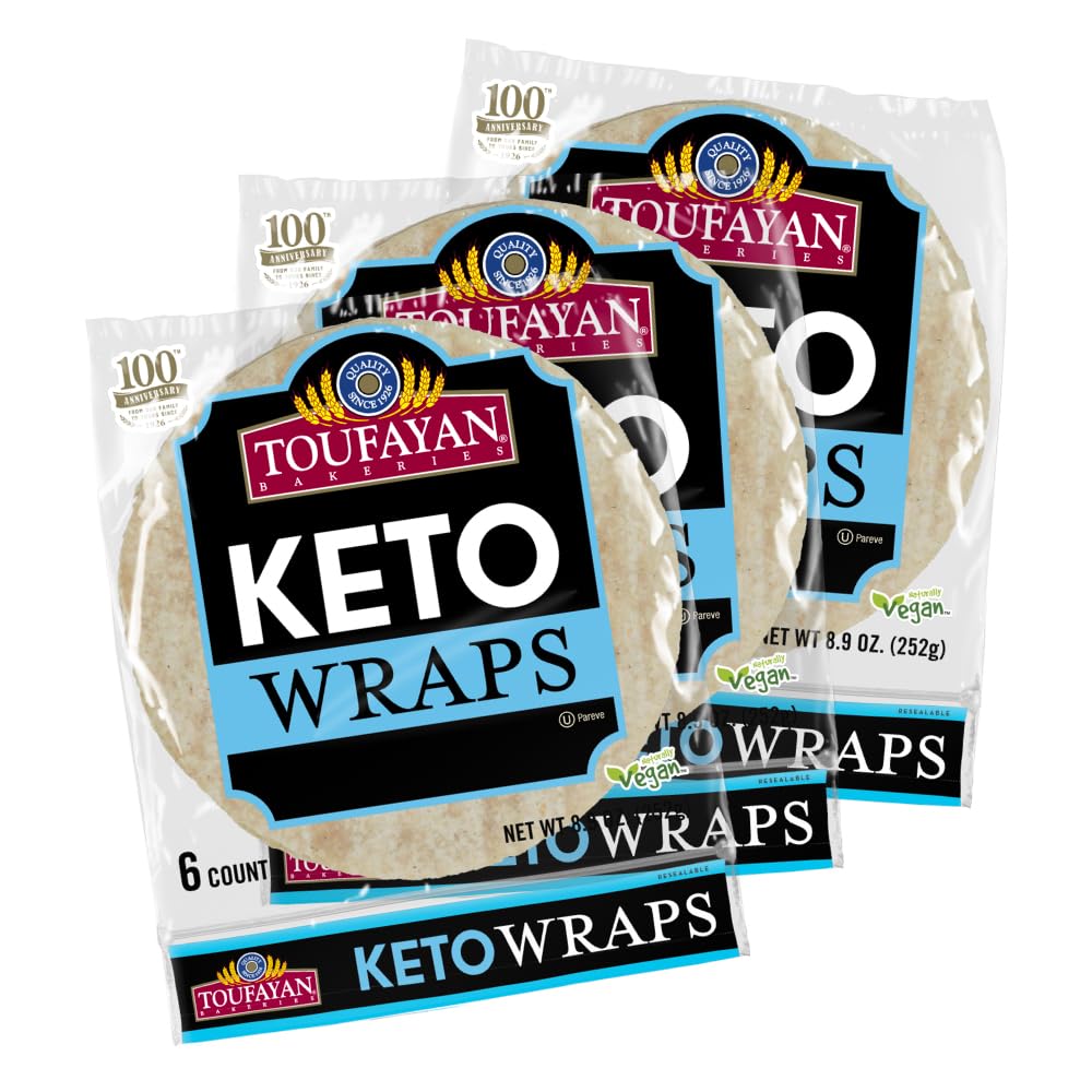 Toufayan KETO Tortilla Wraps - 0g Net Carbs, No Sugar, 11g Fiber & 5g of Protein per wrap | 3 Pack, 18 Wraps Total | Vegan & Kosher