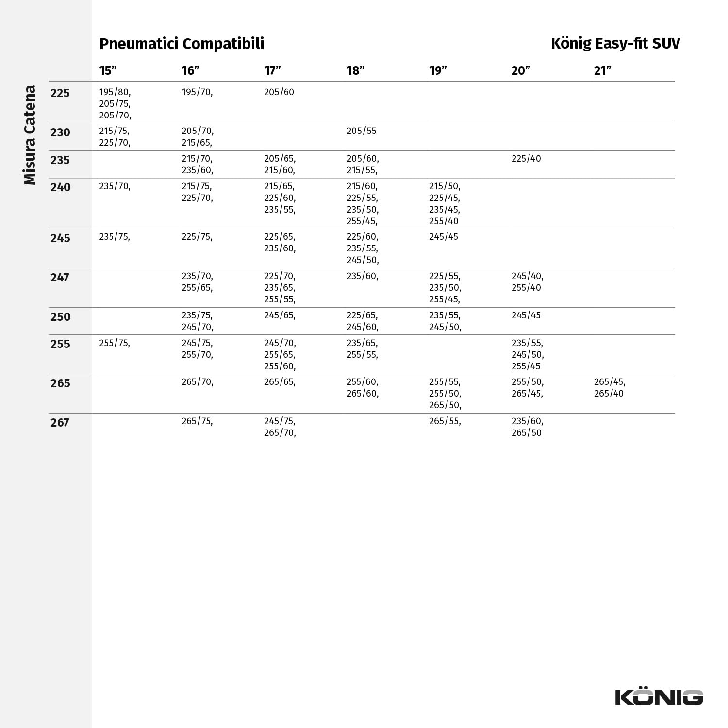 KÖNIG Easy-Fit SUV 225, Catena da Neve