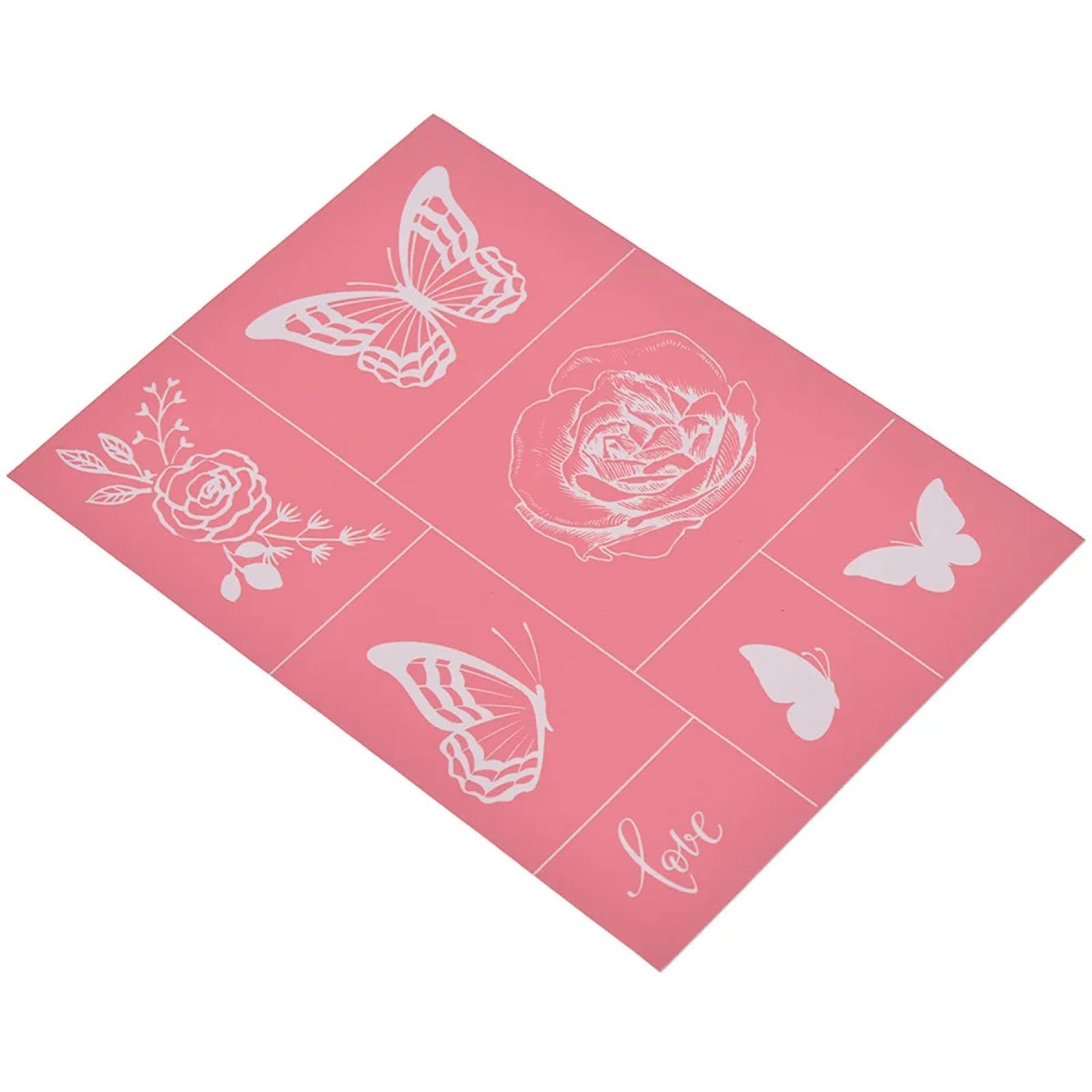 MANGOUSONG Screen Printing Kit,19.5x14cm Pink Butterfly Flower Silk Screen Stencils Reusable Silkscreen Print Kit for Printing Handbag Decoration Template ?Seal Tools