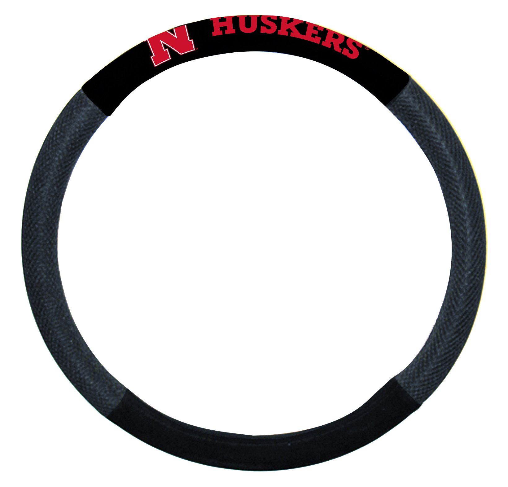 NCAA Nebraska Cornhuskers Poly-Suede Steering Wheel Cover, Black,