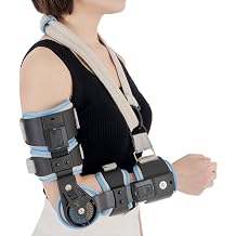 Hinged ROM Elbow Brace - Adjustable Post Op Elbow Brace Stabilizer Splint with Strap Sling Arm Injury Recovery Support After Surgery for Men Women Right, Gray